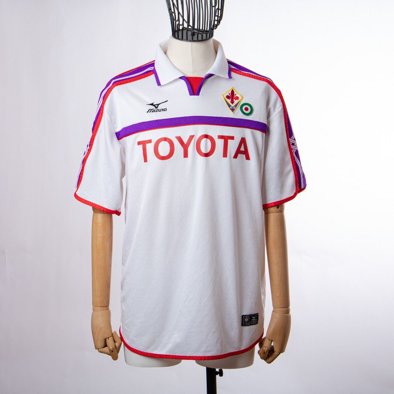 Camisa Fiorentina Away 2001/02 - Retrô Mizuno Masculino - Branco e roxo