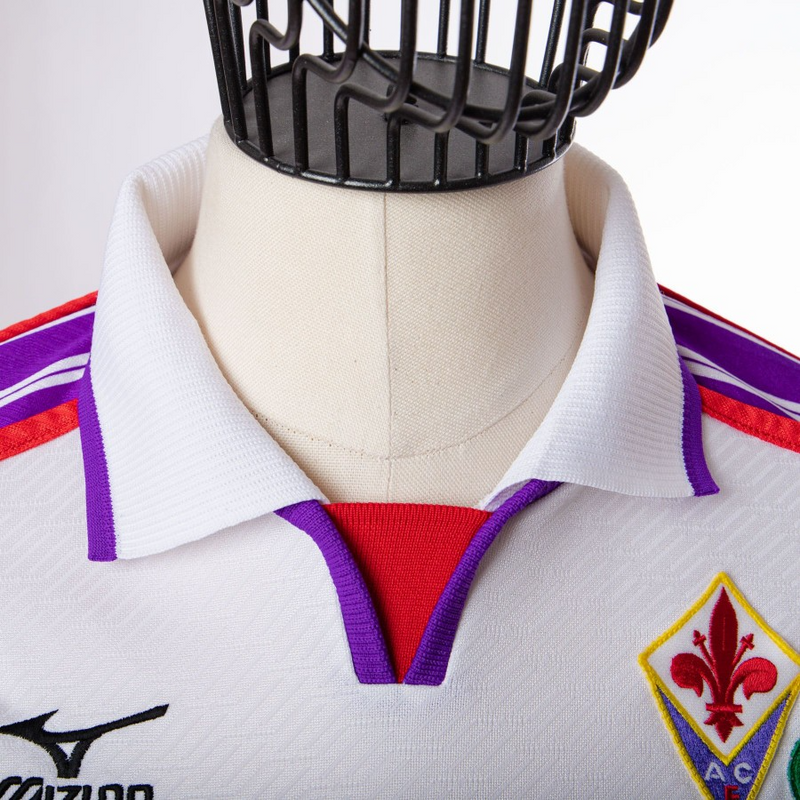 Camisa Fiorentina Away 2001/02 - Retrô Mizuno Masculino - Branco e roxo