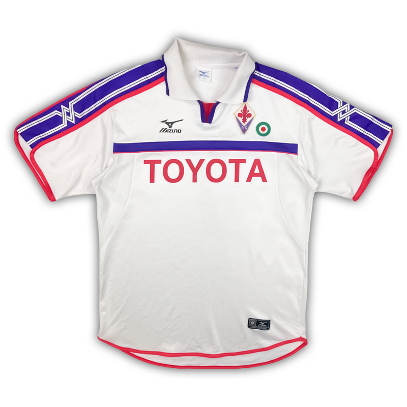 Camisa Fiorentina Away 2001/02 - Retrô Mizuno Masculino - Branco e roxo