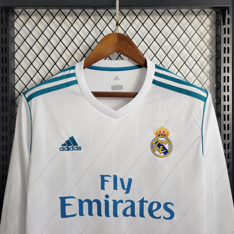 Camisa Real Madrid Home 2017/18 Manga Longa - Retrô Adidas Masculina - Branca